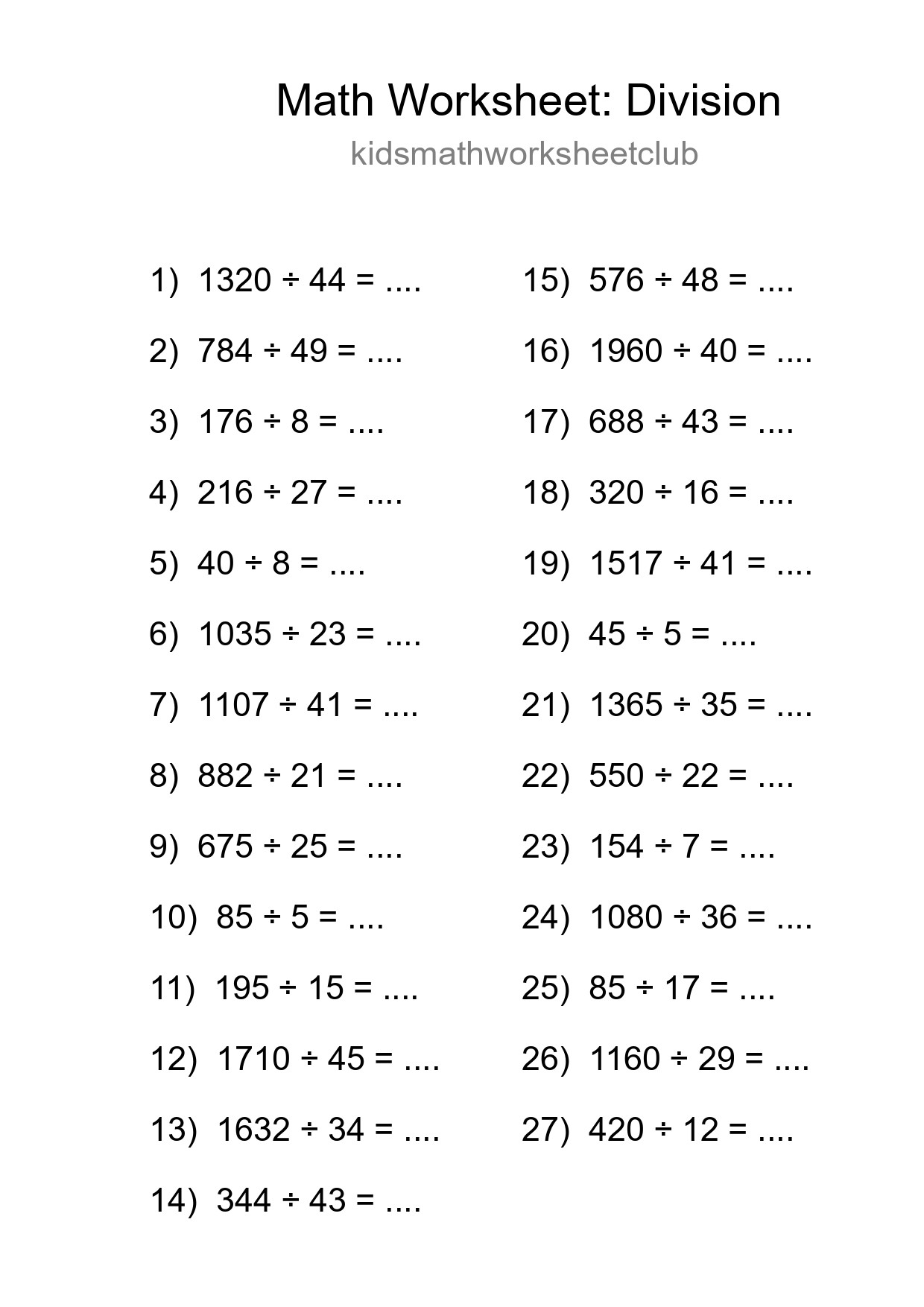 Grade 2 Division Practice Worksheet (27 Problems) - Part 169