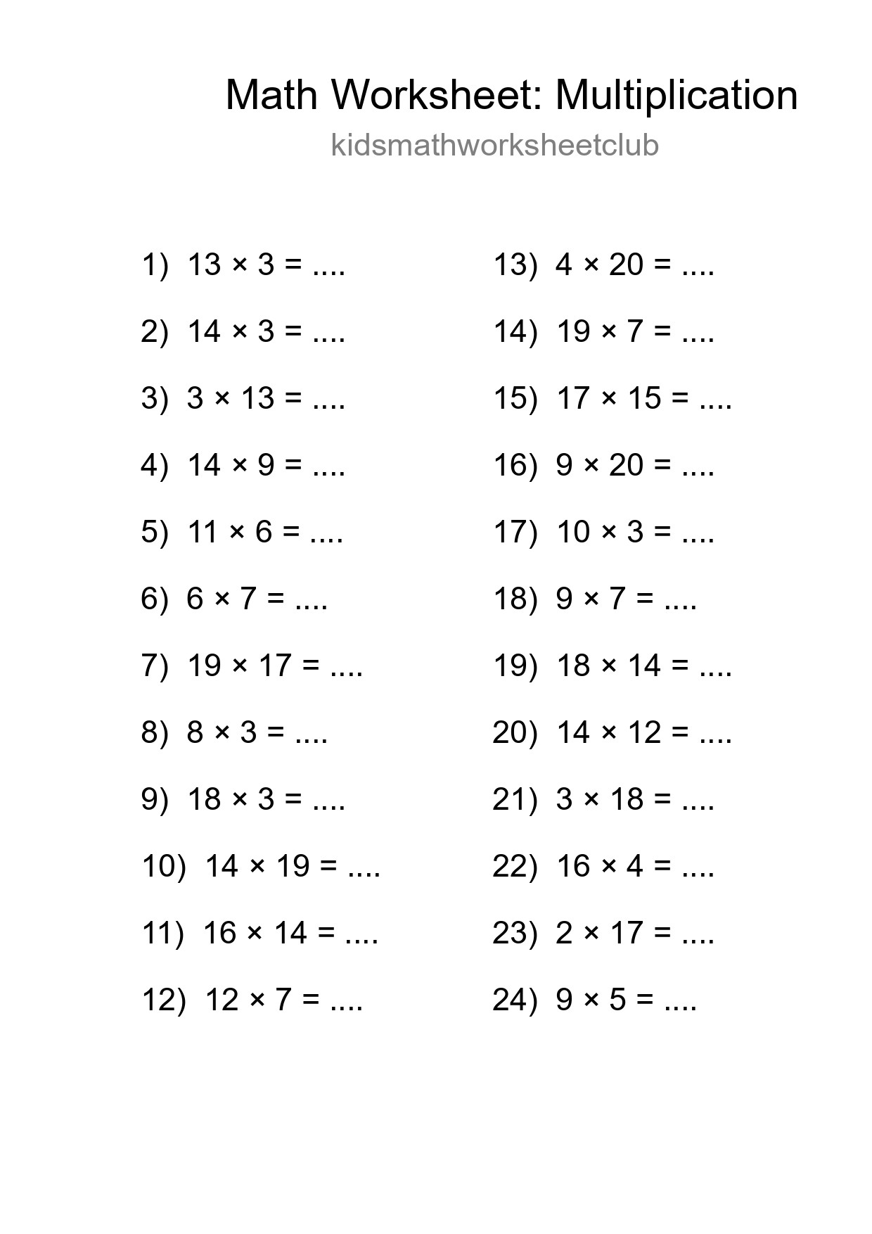 Grade 2 Multiplication Practice Worksheet (24 Problems) - Part 18