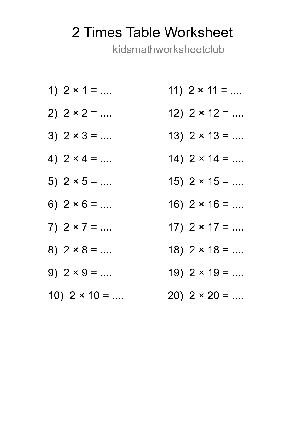 Grade 2 Multiplication Table 2 Practice - Part 75