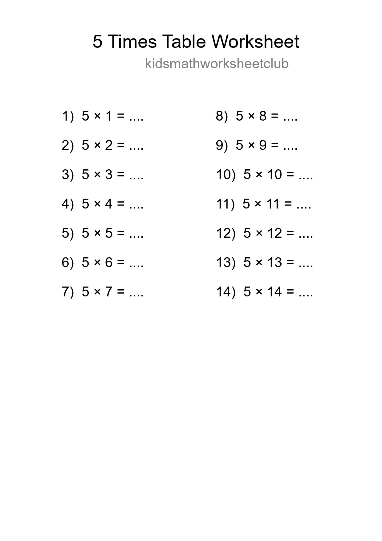 Grade 2 Multiplication Table 5 Practice - Part 97