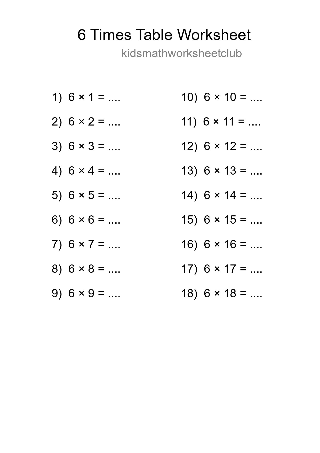 Grade 3 Multiplication Table 6 Practice - Part 53