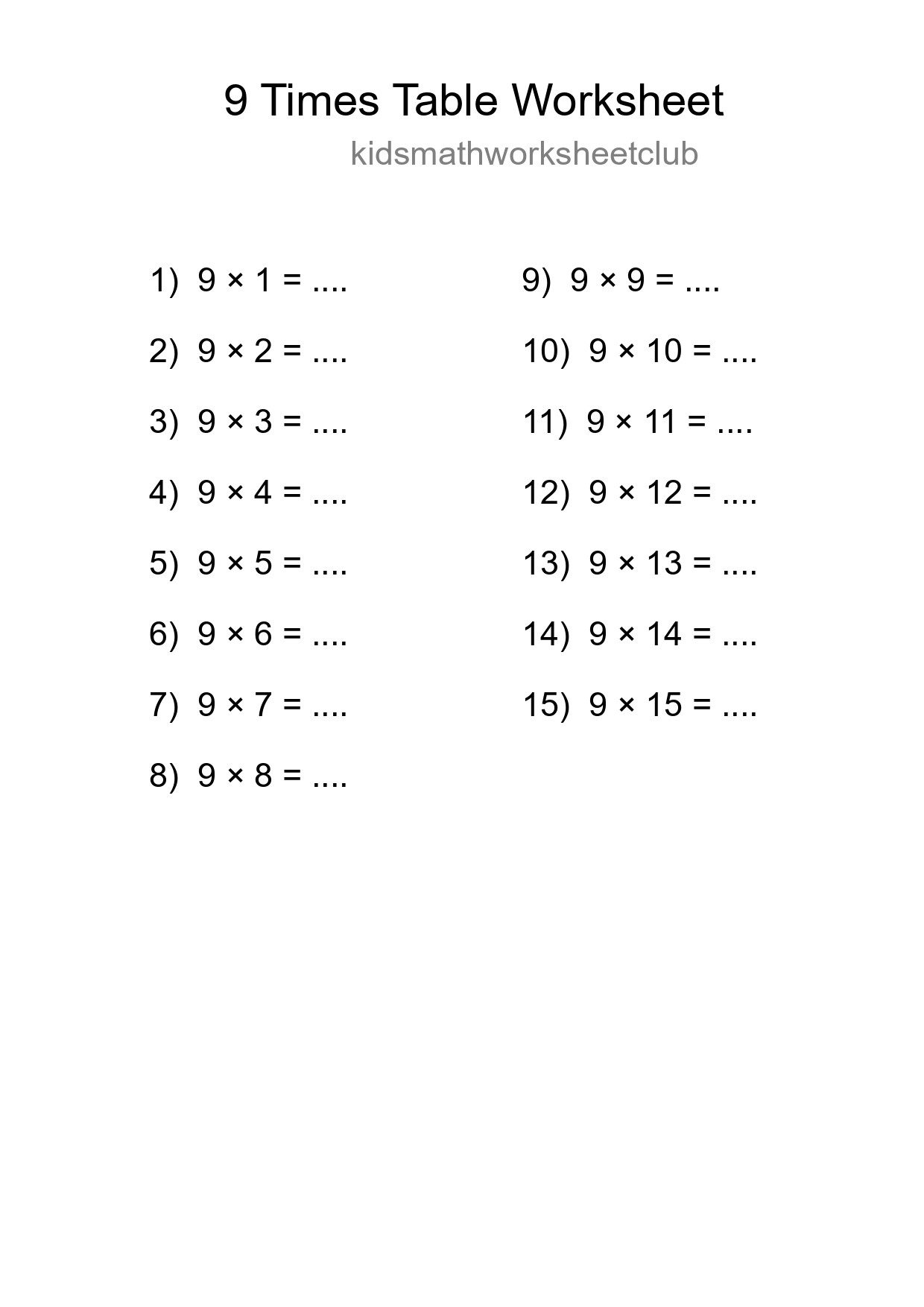 Grade 3 Multiplication Table 9 Practice - Part 152