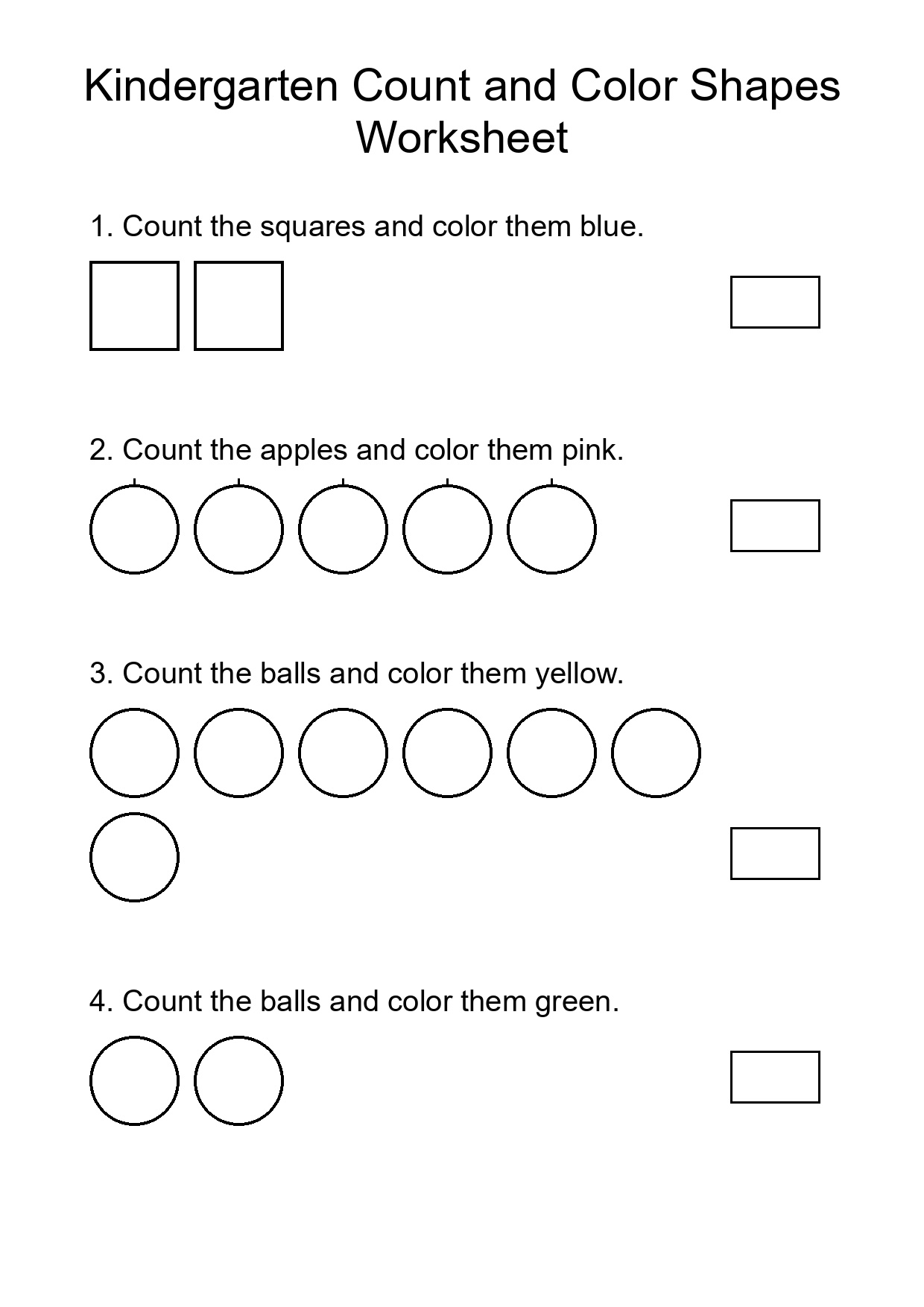 Kindergarten Count and Color Shapes Worksheet
