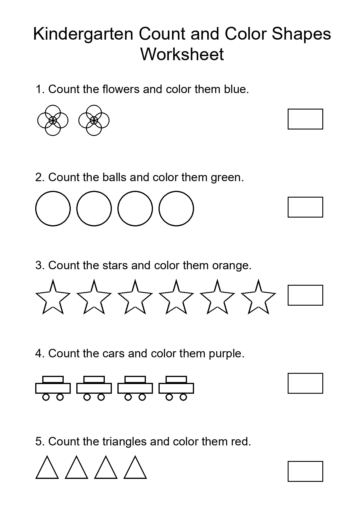 Kindergarten Count and Color Shapes Worksheet