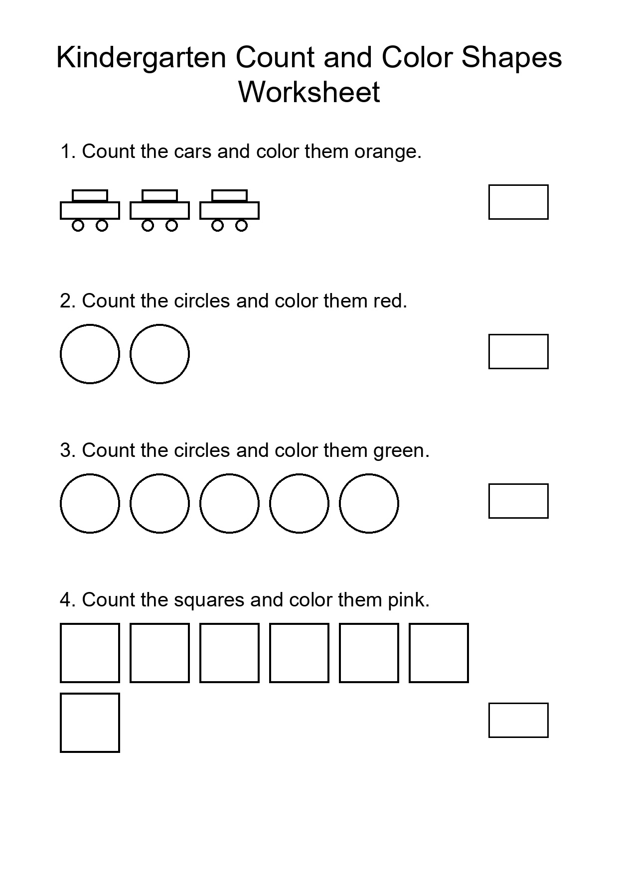 Kindergarten Count and Color Shapes Worksheet