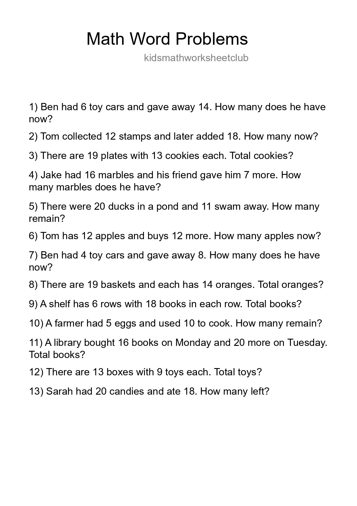 Math Word Problem Worksheet