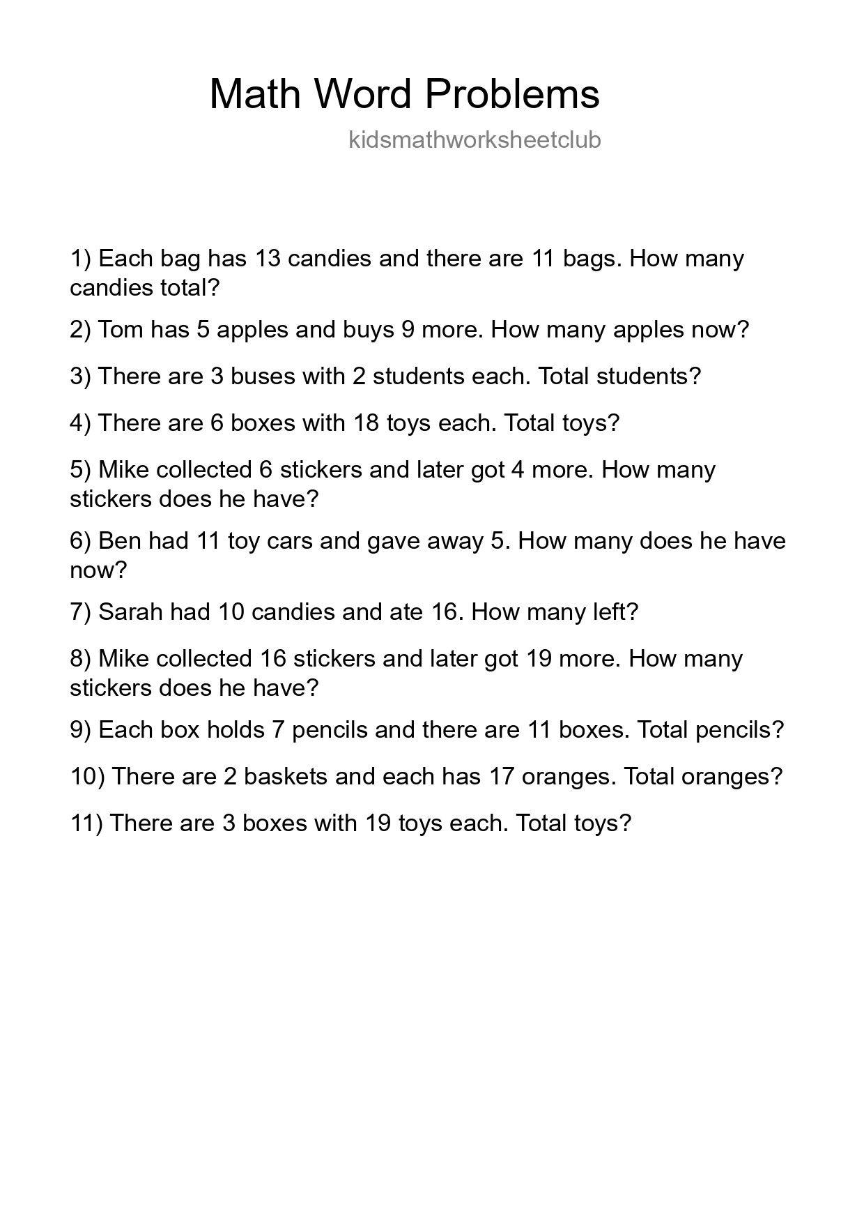 Math Word Problem Worksheet