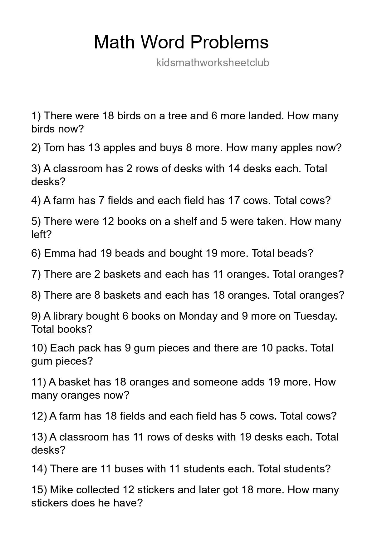 Math Word Problem Worksheet