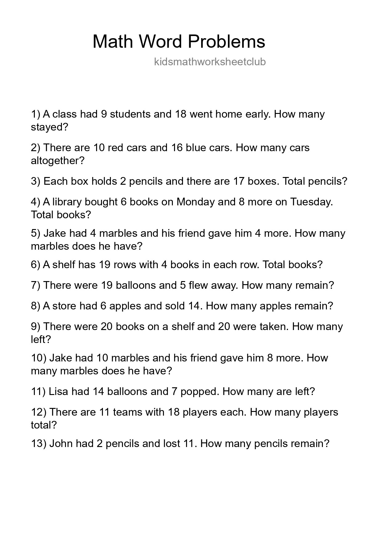 Math Word Problem Worksheet