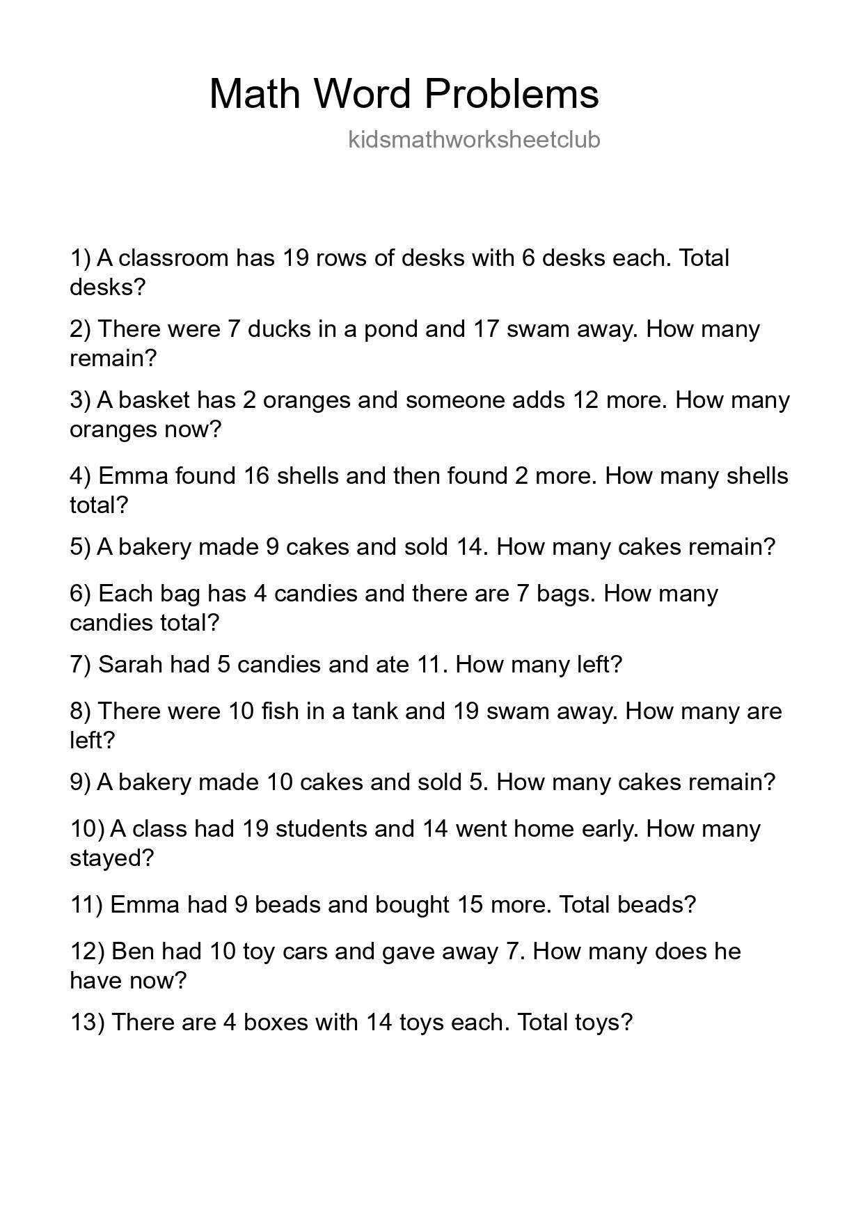 Math Word Problem Worksheet