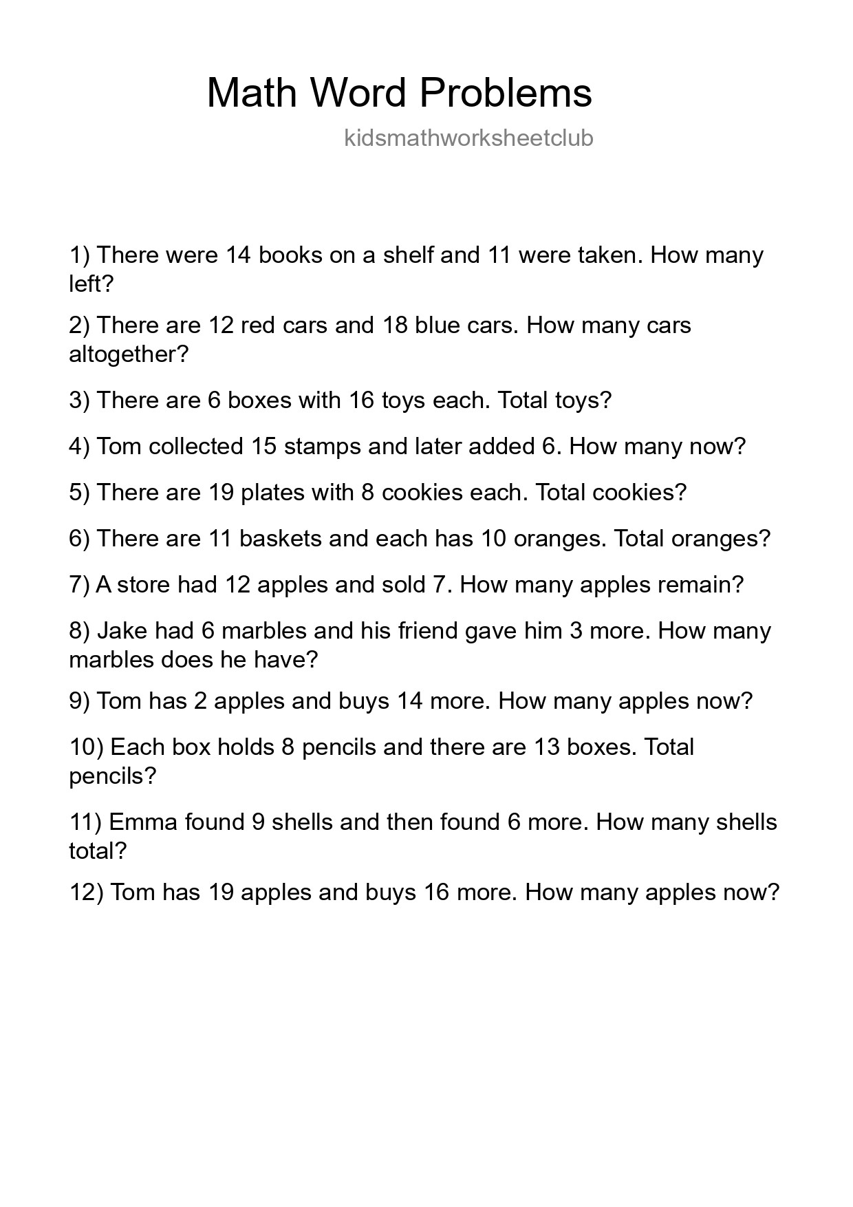 Math Word Problem Worksheet