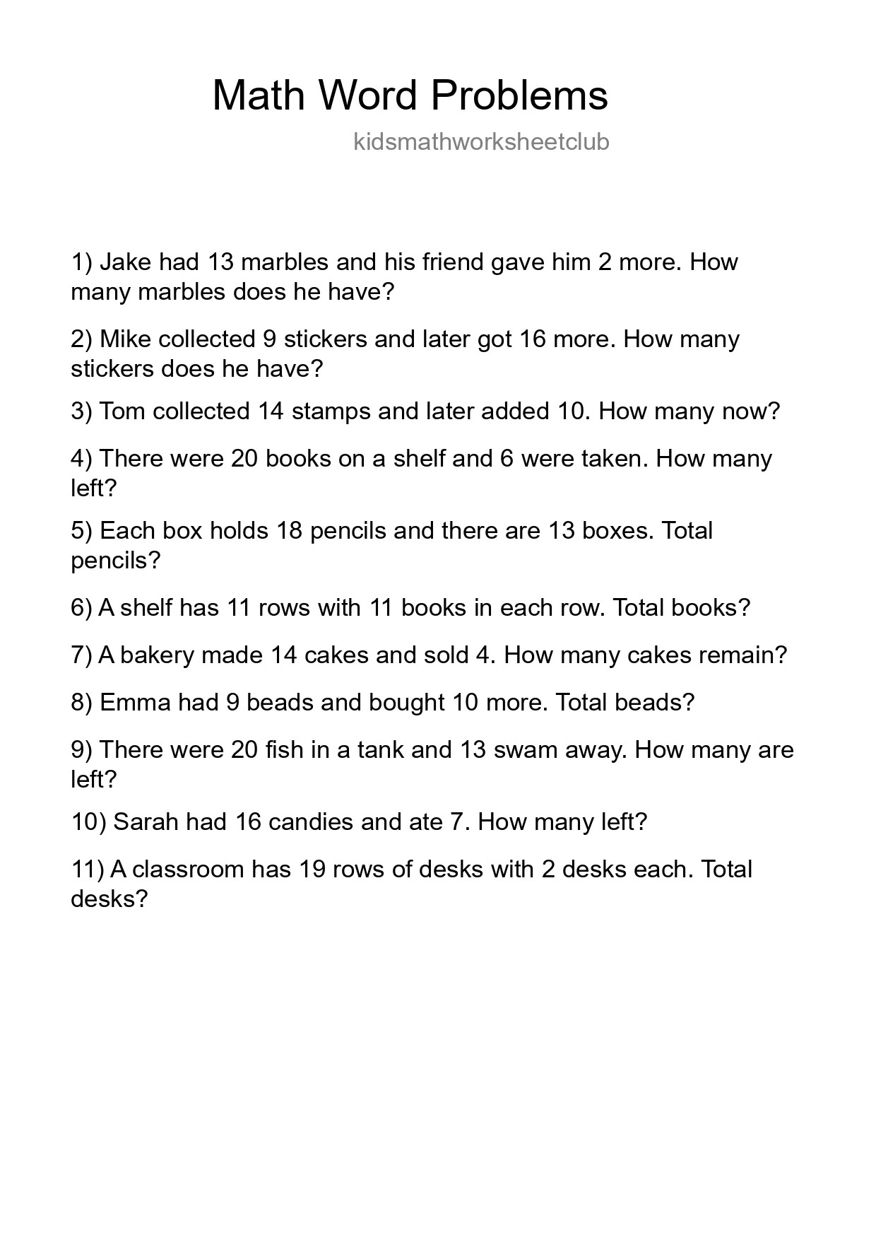 Math Word Problem Worksheet
