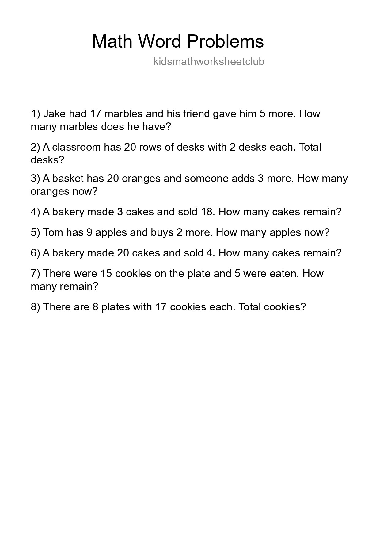 Math Word Problem Worksheet