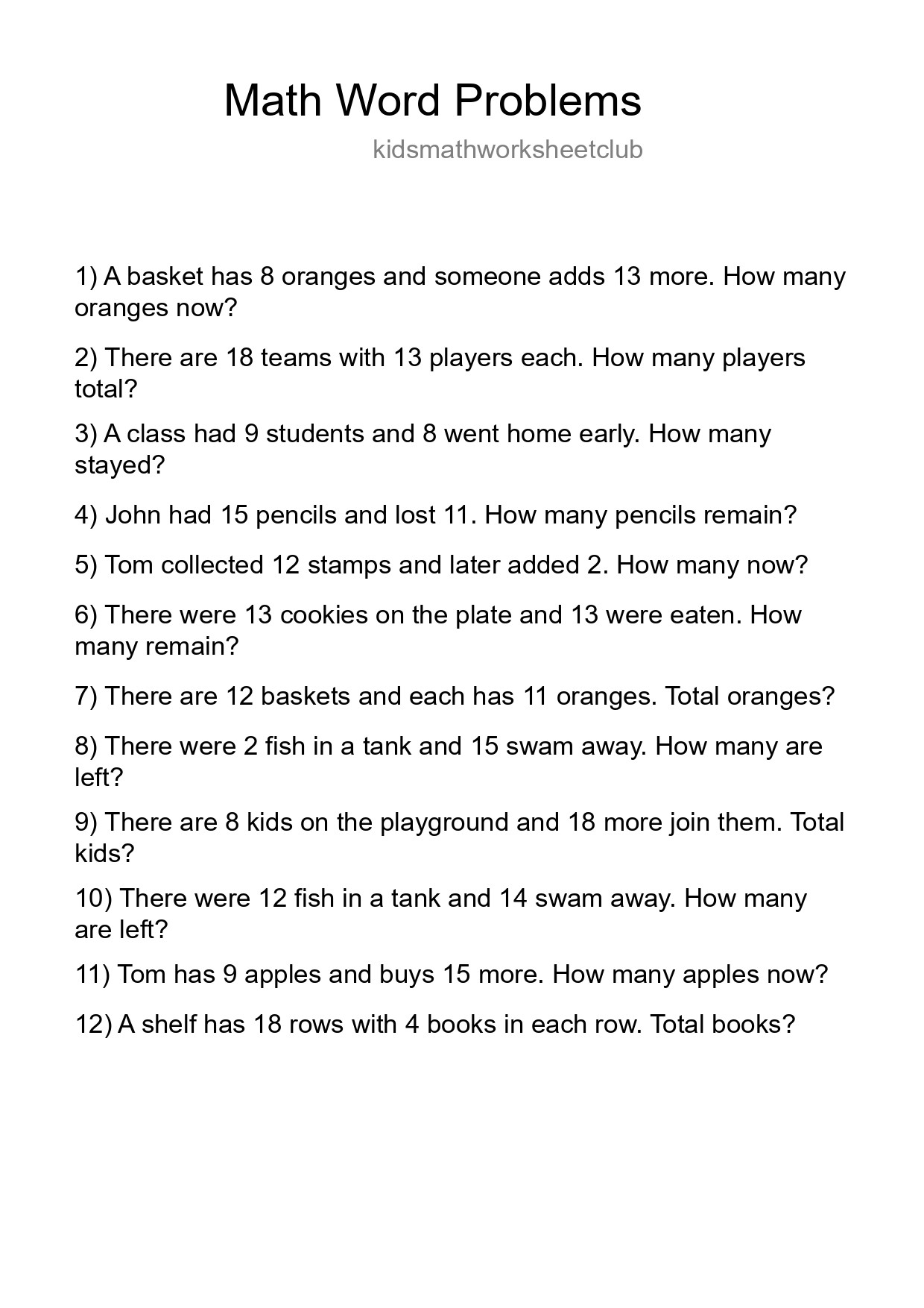 Math Word Problem Worksheet