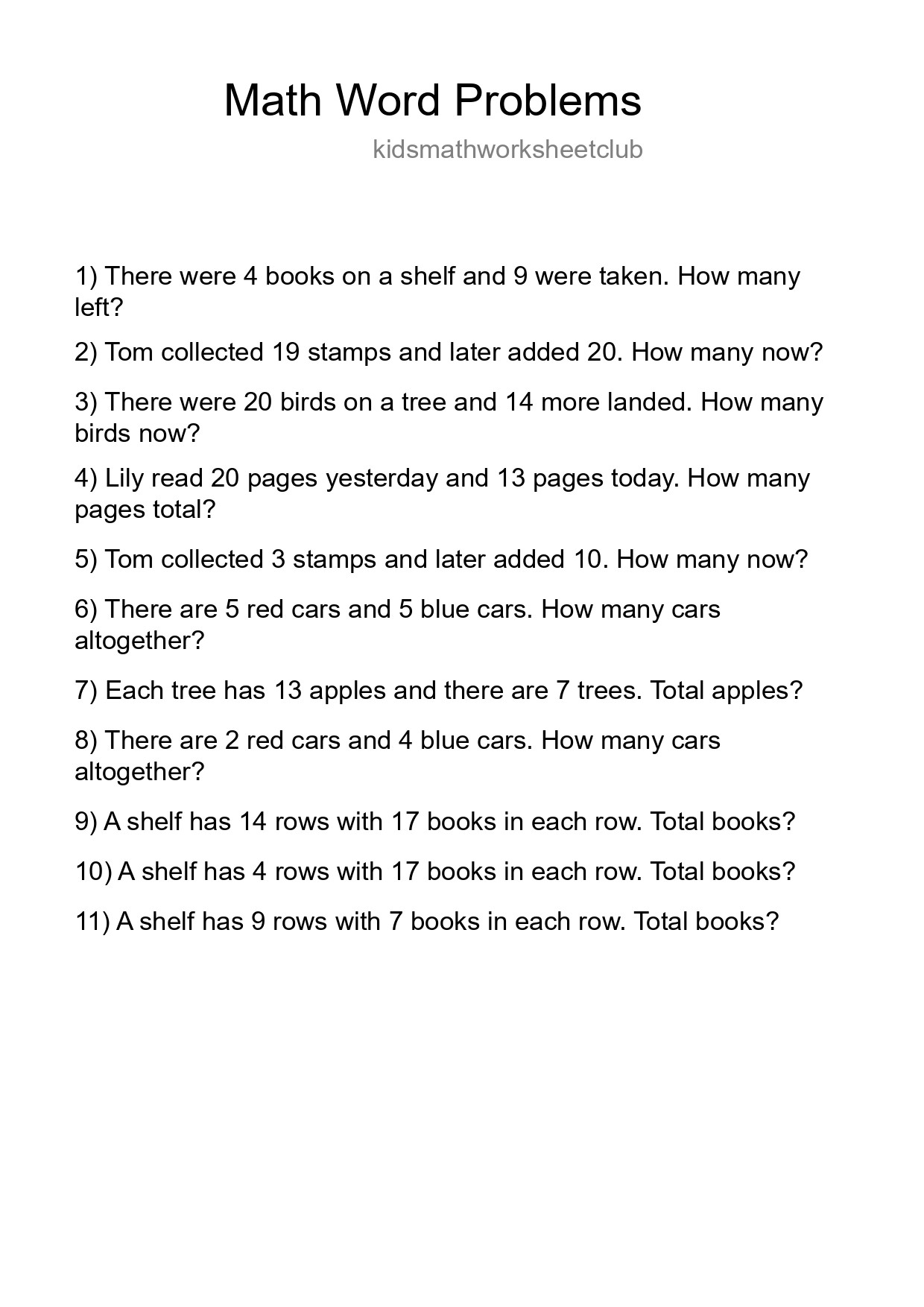 Math Word Problem Worksheet