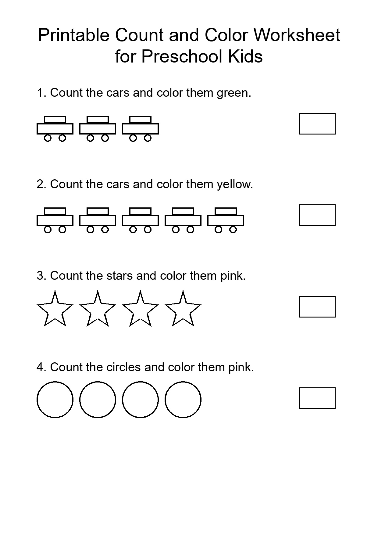 Printable Count and Color Worksheet for Preschool Kids