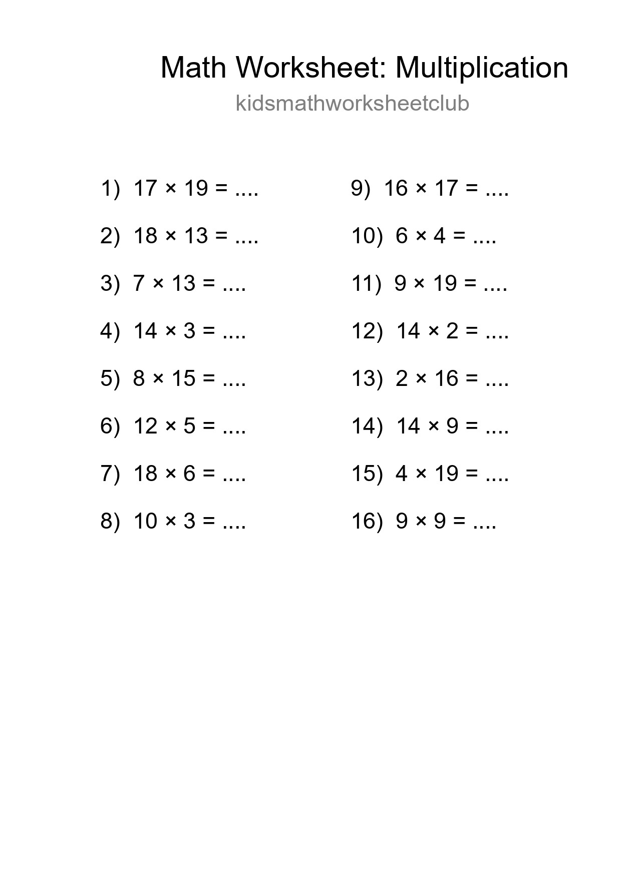 Printable Free 16 Multiplication Math Worksheet For Grade 2 - Part 293