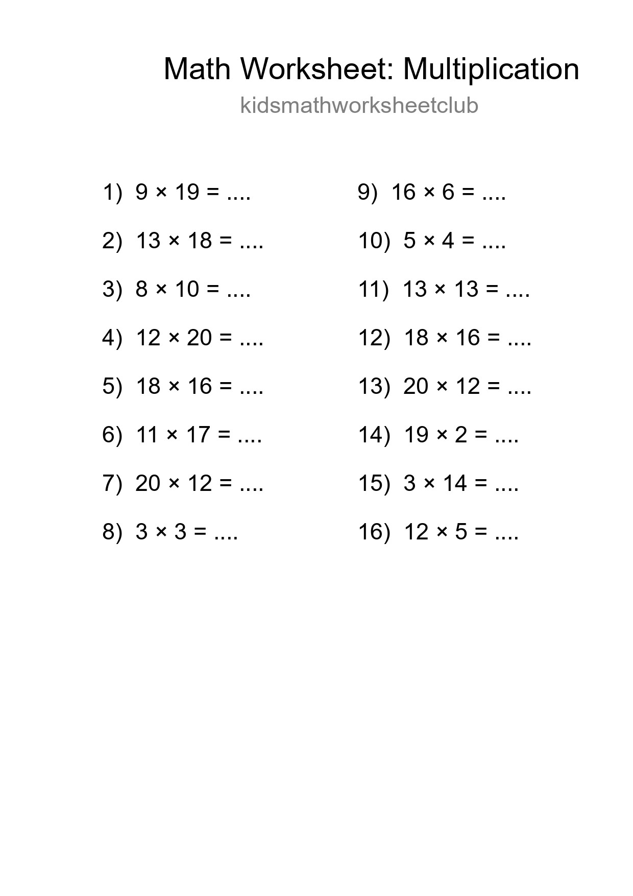 Printable Free 16 Multiplication Math Worksheet For Grade 2 - Part 73