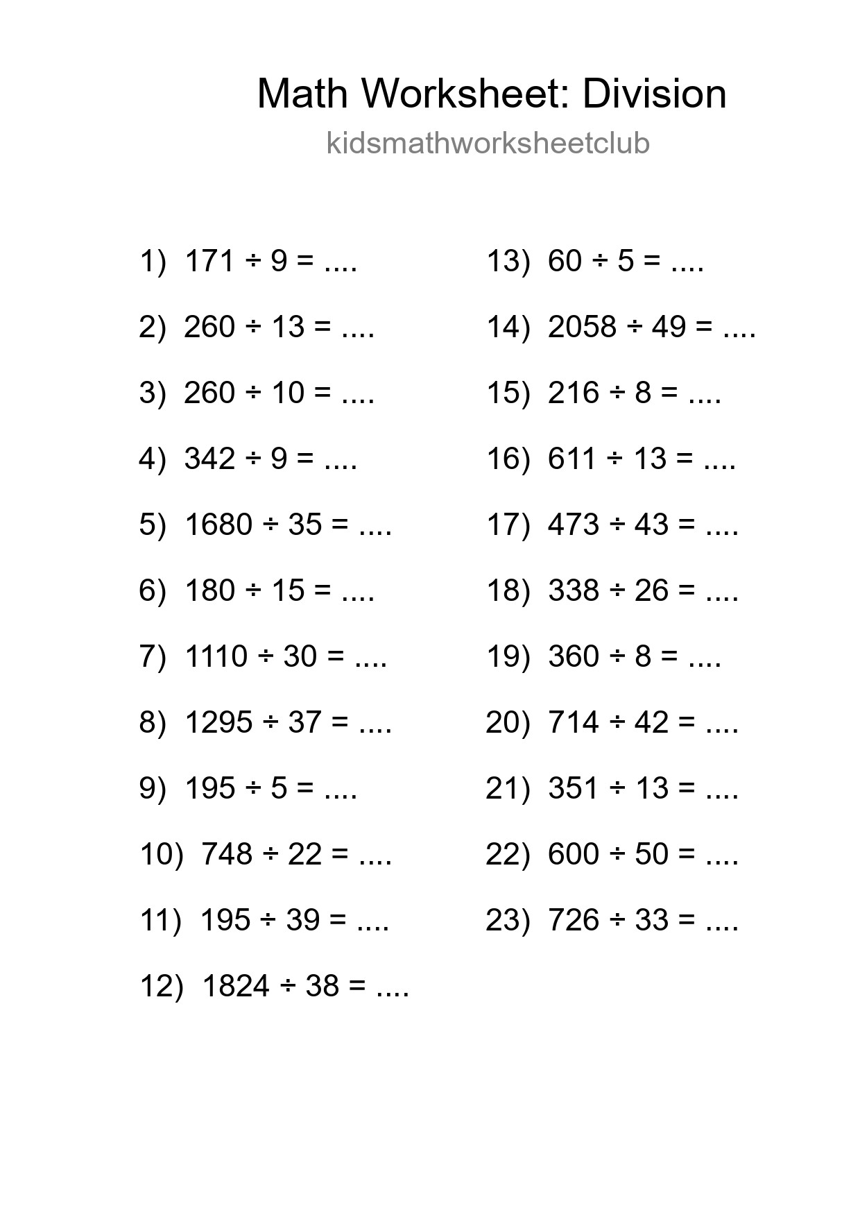 Printable Free 23 Division Math Worksheet For Grade 2 - Part 235
