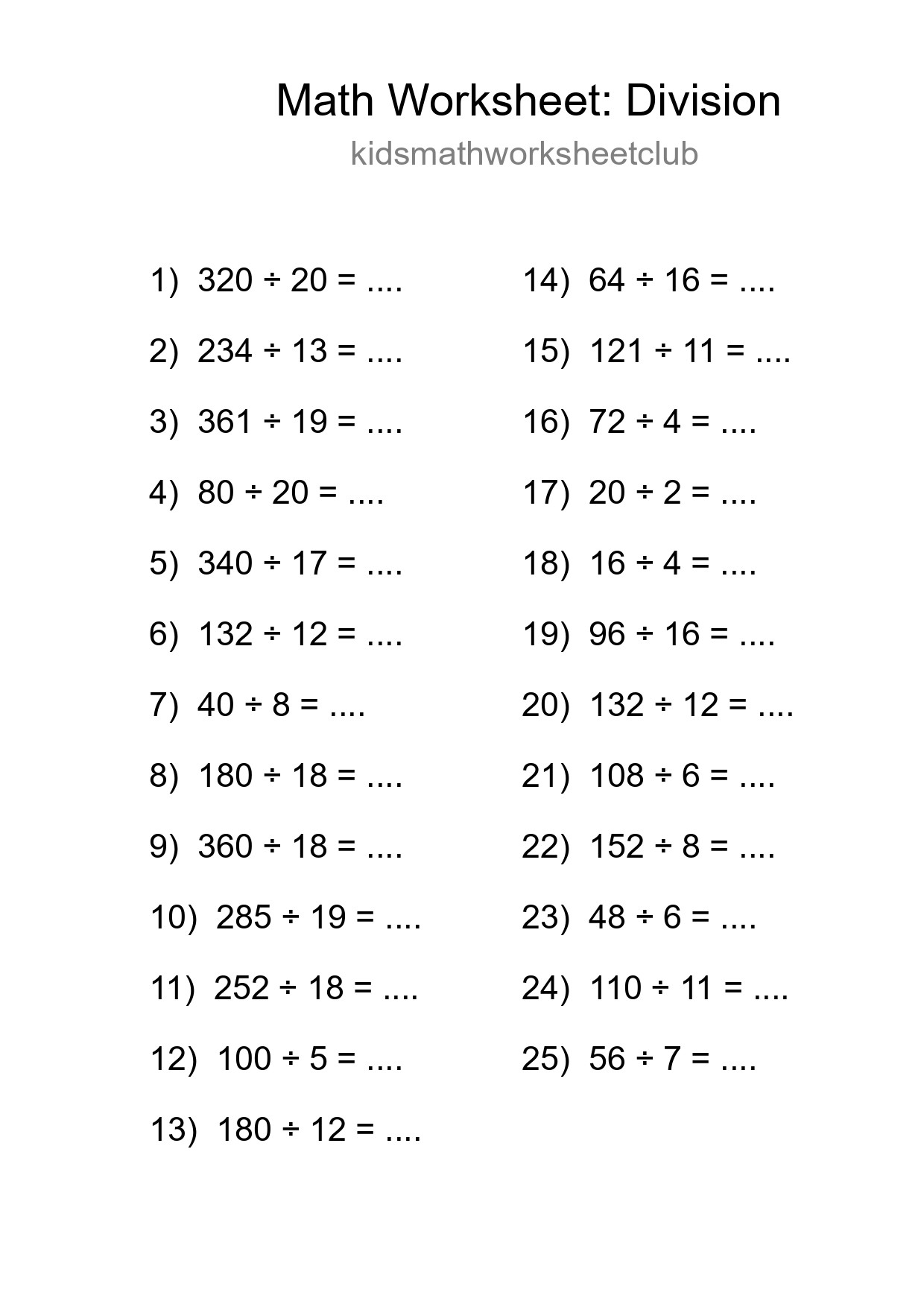 Printable Free 25 Division Math Worksheet For Grade 2 - Part 246