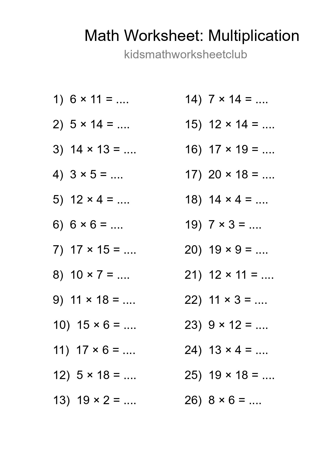 Printable Free 26 Multiplication Math Worksheet For Grade 2 - Part 106