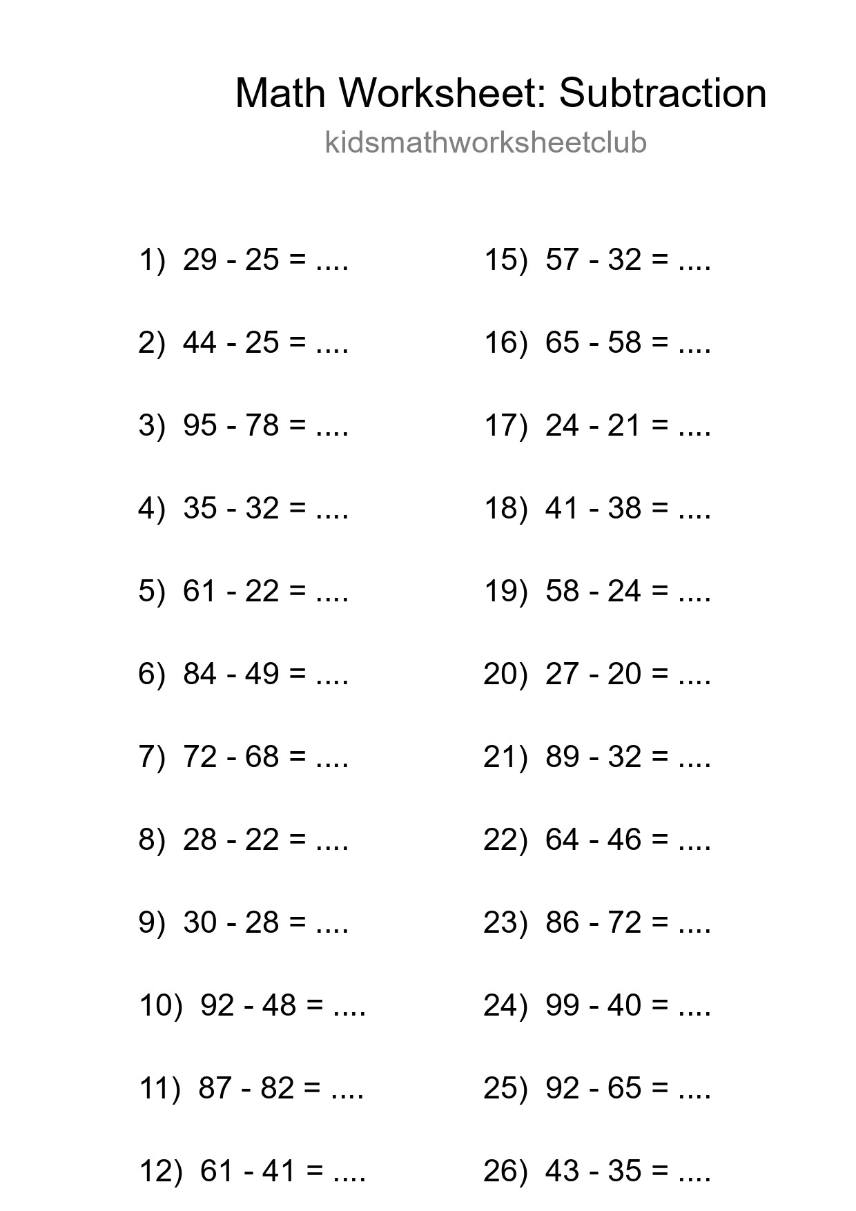 Printable Free 28 Subtraction Math Worksheet For Grade 3 - Part 151