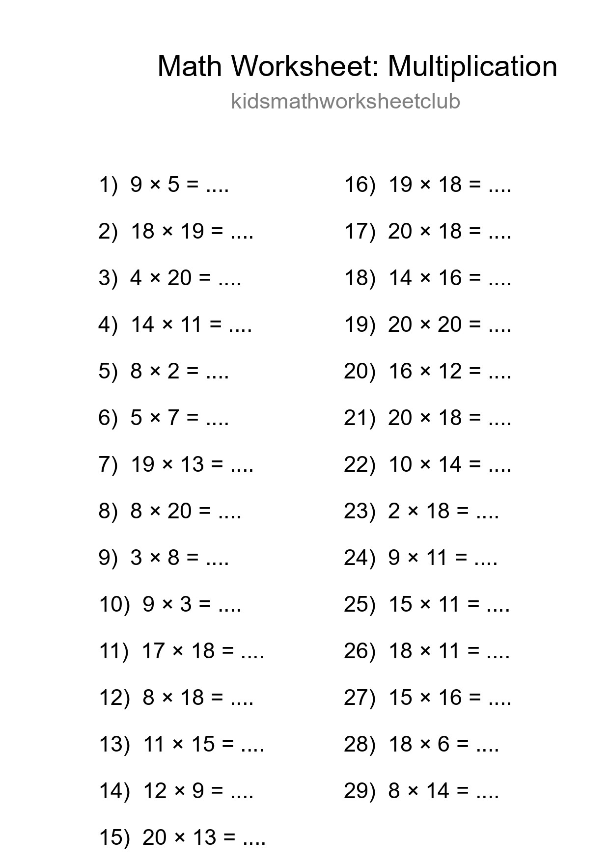 Printable Free 29 Multiplication Math Worksheet For Grade 2 - Part 183