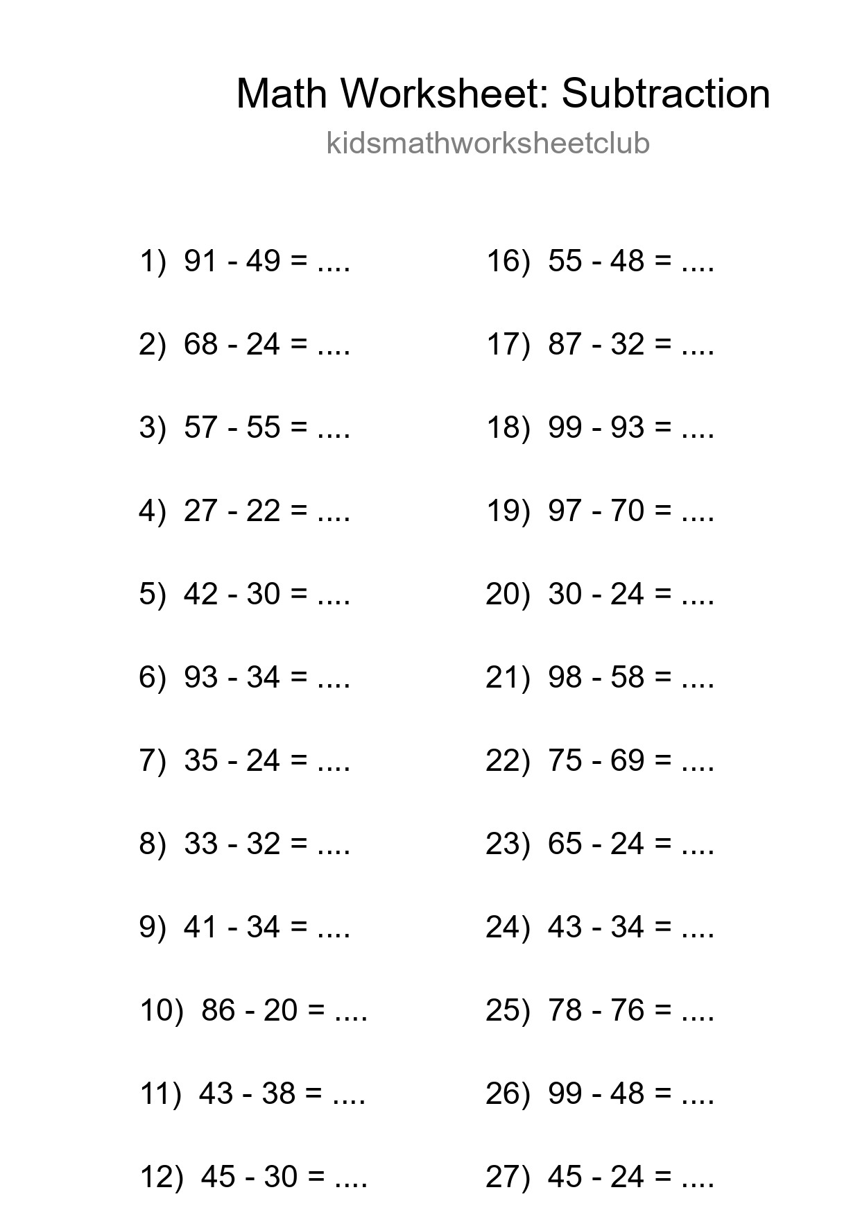 Printable Free 29 Subtraction Math Worksheet For Grade 3 - Part 19