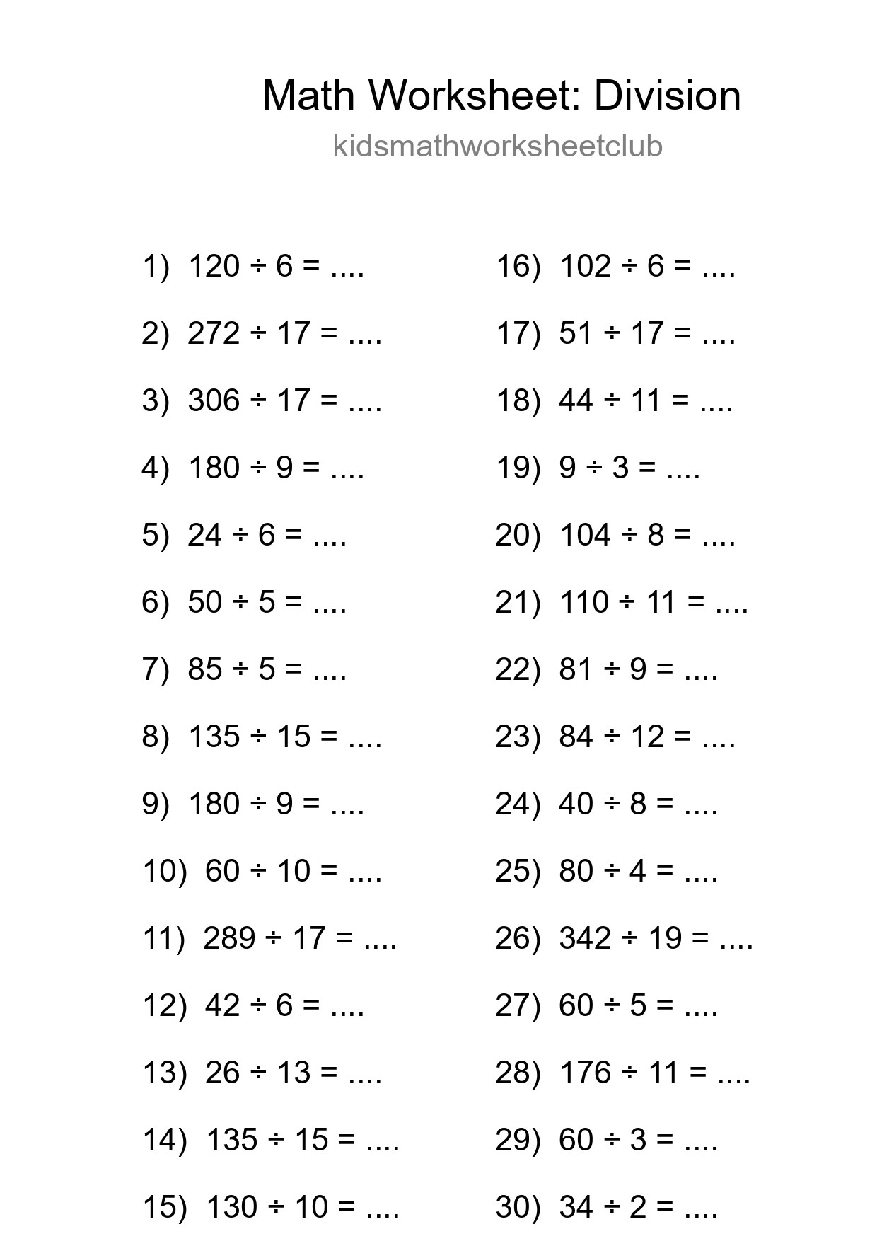 Printable Free 30 Division Math Worksheet For Grade 2 - Part 114